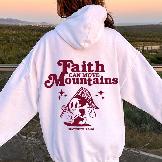 FAITH CAN MOVE MOUNTAINS CHRISTIAN HOODIE OVERSIZED COMFY CASUAL COTTON HOODIE Comfort Light Womenswear Long Sleeves
