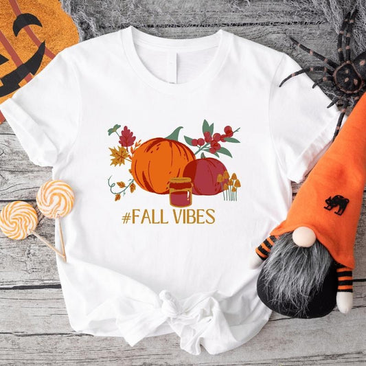 Fall Vibes T-Shirt, Pumpkin Spice Shirt, Unisex Autumn Season Gift Tee, Fall Pumpkin Shirt, Thanksgiving Tee, Family Halloween Tee.