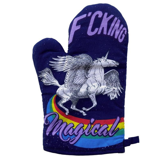Fcking Magical Oven Mitt Funny Mythical Unicorn Horse Kitchen Glove Funny Graphic Kitchenwear Funny Unicorn  Novelty Cookware Purple