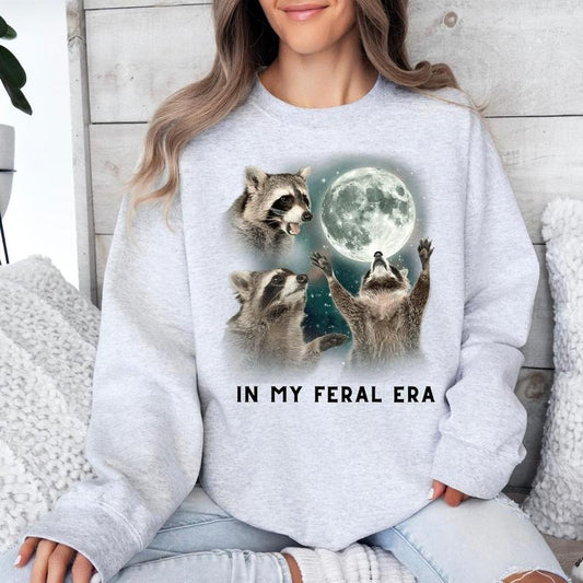 Feral Era Racoon Crew Neck Sweatshirt or Short Sleeve Graphic Sweatshirt Crew Neck Crew Neck Crewneck Menswear
