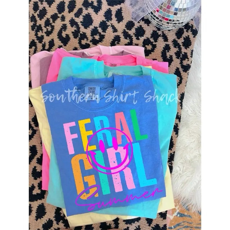 Feral Girl Summer T shirt  | Flo Blue comfort colors t shirt top