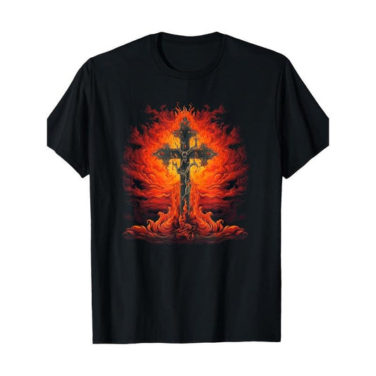 Fire on the Cross and Flame for Dark Lovers 100% cotton T-shirt Made in USA