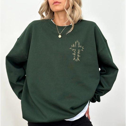 Floral Cross Sweatshirt, Faith Based Christian Sweaters for Girls, Christian Crewneck, Religious Tops, Jesus Apparel, Thanksgiving Gift Ideas for Her, Comfy Long Sleeve Women's Tops, Casual Womenswear