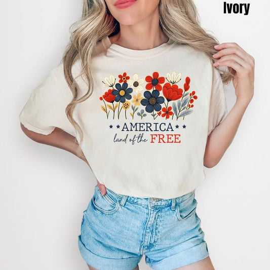 Floral Land Of The Free Comfort Colors T-Shirt 'NLB'