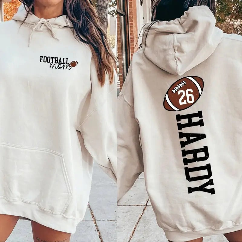 Football Mom Sweatshirt, Personalized Football Jersey Number & Name, Mom Football Sweatshirt, Football Mama Shirt, Gift for Football Mom Hoodie Womenswear Hoodie Womenswear Tops Comfort Casual Long Sleeve