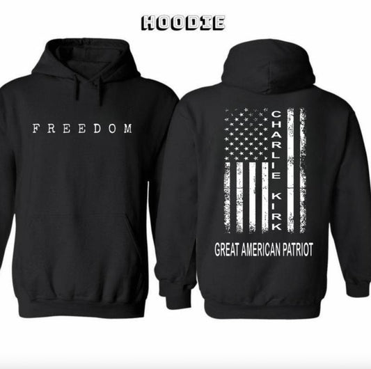 Forever In Our Hearts Charlie Kirk Hoodie, A True PatriotCharlie Kirk Great American Patriot Hoodie, Memorial Tribute Hoodie With US Flag Graphic, Pray for Charlie Kirk Hoodie