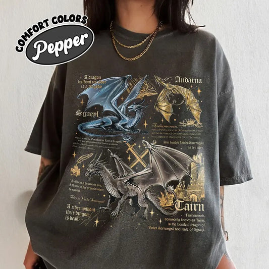 Fourth Wing Dragon Comfort Colors Shirt, Tairn Andarna Sgaeyl Dragon TShirt, Dragon Rider Tee, Basgiath College, Bookish Gift for Reader
