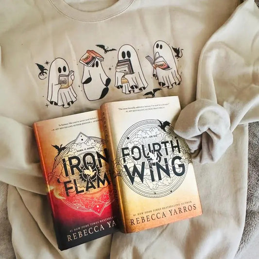 Fourth Wing Ghost Halloween Sweatshirt, Basgiath War College Ghost Reading T-Shirt, Fourth Wing Halloween Sweatshirt, Booking Ghost Reading Tee Shirt, Ghost Reading Fourth Wing Shirt Menswear Hoodie Tops Pullover