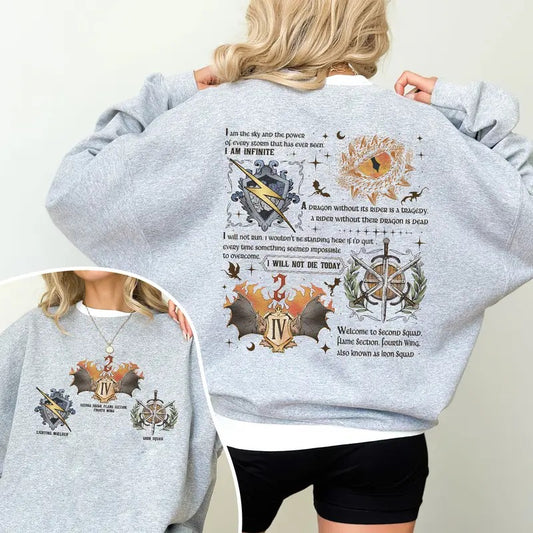 Fourth Wing Iron Squad Two Sided Sweatshirt, Onyx Storm Brave The Dark, Fourth Wing Badges Bookish Sweatshirt, Dragon Riders Fan Gift