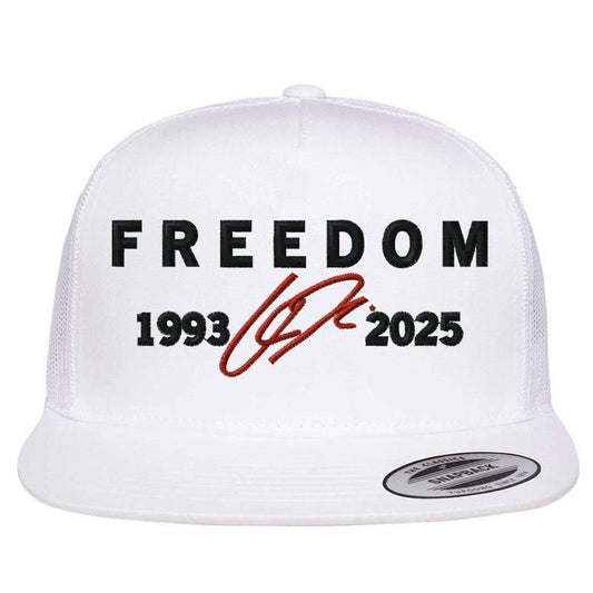 Freedom Charlie Kirk Red Signature 1993-2025 Faith USA Christian Embroidery Flat Bill Trucker Hat