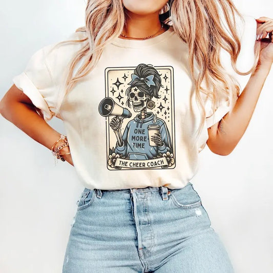 Funny Cheer Coach Shirt, Cheerleading Coach Tarot Card T-Shirt, Cheerleader Halloween Tshirt, Gift for Cheerleading Coach Shortsleeve Tshirt