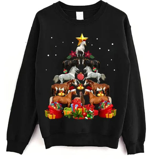 Funny Horse Christmas Tree TShirts, Horse Sweater, Horse Sweatshirt, Horse Christmas Tree Light T Shirt Sweatshirt, Cute Horse Christmas Tee