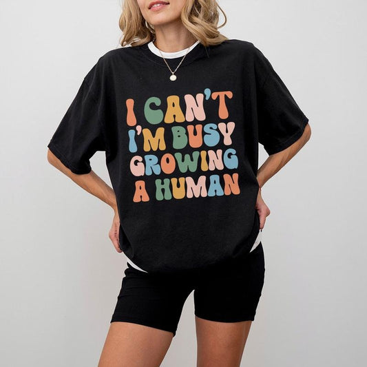 Funny Mom Comfort Colors Shirt, Funny Pregnancy Shirt, Mama Shirt, Funny Mama T-Shirt, Pregnancy Announcement, I Can't I'm Busy Growing A Human, New Mom Shirt, New Mom Gift, Mothers Day Gifts for New Mom, Mom Women Top Casual Comfortable Clothing