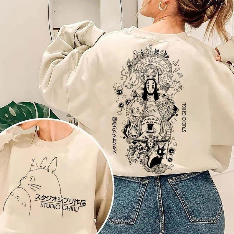 Ghibli Character T-Shirt, Studio Ghibli T-Shirt, Ghibli Shirt, Hayao Miyazaki, Studio Ghibli Gift, Cartoon T-Shirt, Totoro, Ponyo, Howl style 02