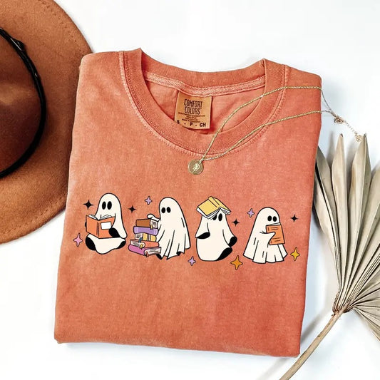 Ghosts Reading Books Shirt, Books Lover Ghost Gift, Cute Little Ghost Shirt, Womens Halloween Shirt, Spooky Season Shirt, Fall Graphic Tee