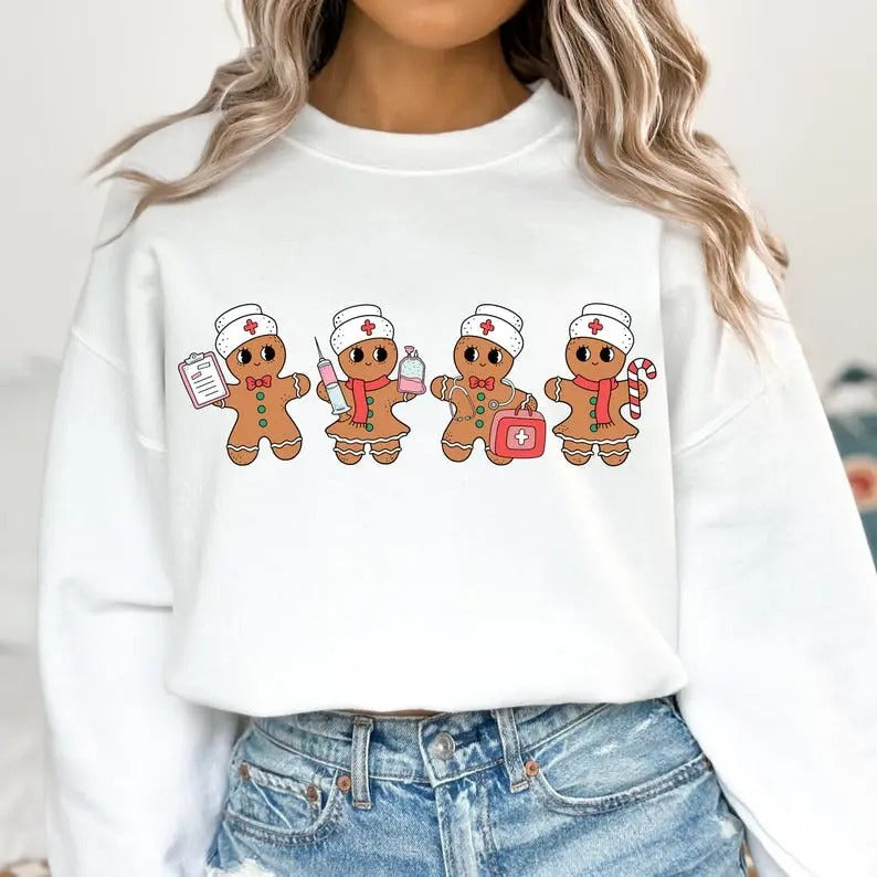 Gingerbread Nurse Christmas Shirt, Retro Nurse Shirt, Merry Christmas, Gift For Nurse, School Nurse, Trendy Gift For Her, Unisex Shirt, Gift For Him, Gift For Her