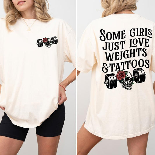 Girls Who Love Weights & Tattoos Comfort Colors Shirt, Muscle Mommy T-shirt, Weightlifting Mama Graphic Tee, Tatted Moms Club Clothing, Gym Pump Cover