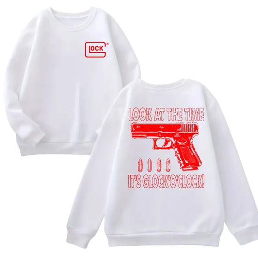 Glock Double Sided Hoodie & Sweater , Look At The Time - It's Glock o'Clock! Shirt, Glock Sweatshirt, Men's & Women's Tops, For him, For her , Design Red Color - New design