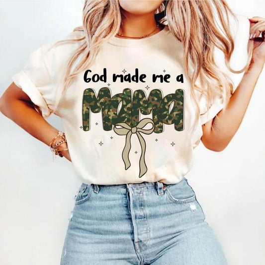 God Made Me Mama T-shirt, Coquette Bow, Camo Mama, Mother Day Gift