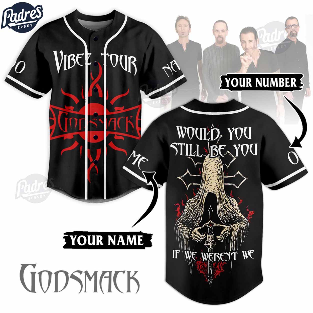 Godsmack Vibez Tour 2024 Custom Baseball Jersey Style - Padres Jersey Oasis: Elevate Your Baseball Style Game