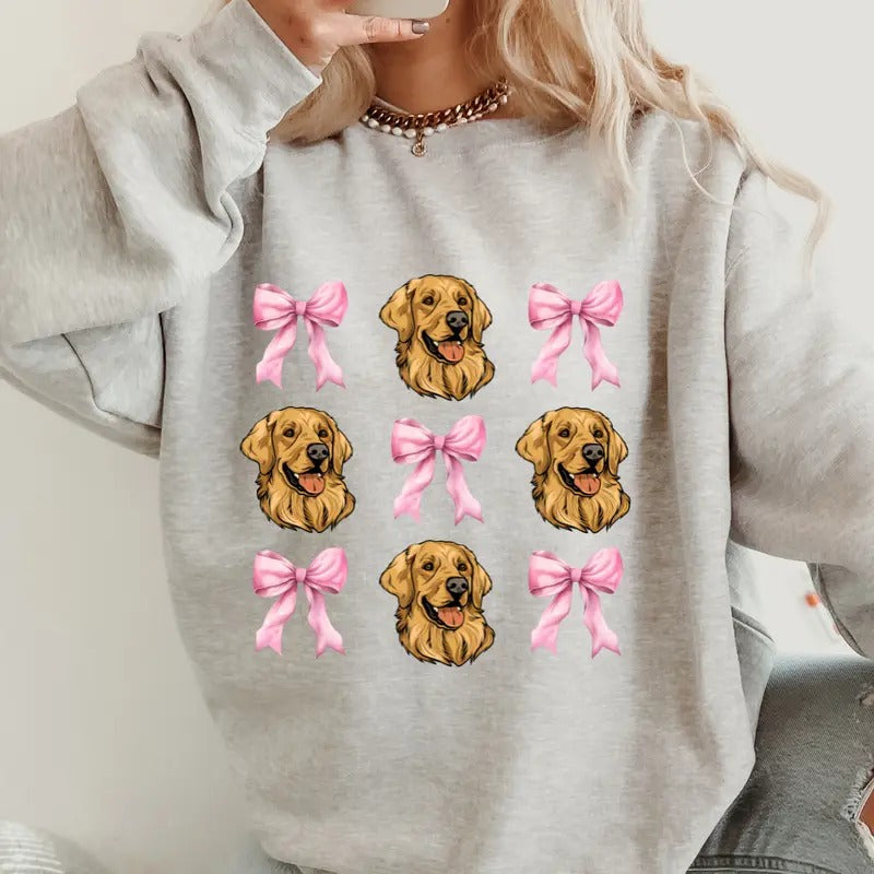 Golden Retriever with bows Sweatshirt ~ Sweatshirt Unisex Apparel Relaxed Fit Printed in the USA Clothing Womenswear Casual and Comfortable