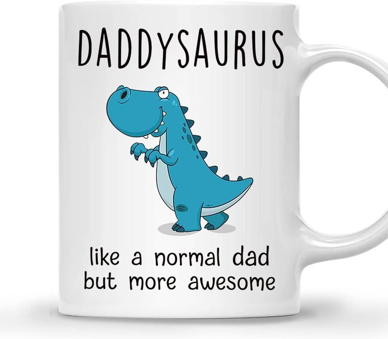 Gossby DADDYSAURUS Coffee Mug - Funny Gift for Dad from Daughter, Son - T-rex Dad Mug - Fathers Day, Christmas, Birthday Gift
