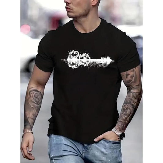 Graphic Print T-shirt Men's Casual Street Style Summer And Autumn Slightly Elastic Round Neck T-shirt Made in USA