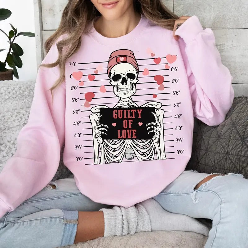 Guilty of Love Skeleton Sweatshirt - Unisex Cotton T-Shirt for Valentine's Day - Fabric