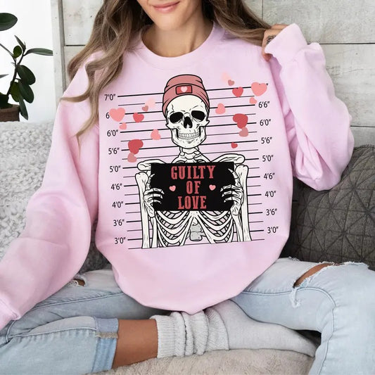 Guilty of Love Skeleton Sweatshirt - Unisex Cotton T-Shirt for Valentine's Day - Fabric