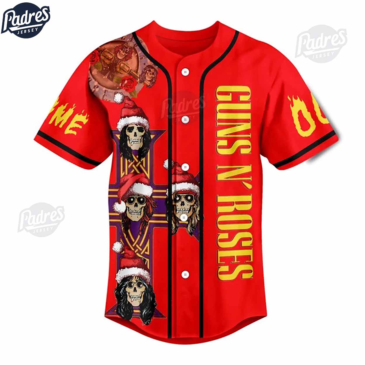 Guns N’ Roses Skull Design Red Christmas Baseball Jersey - Padres Jersey Oasis: Elevate Your Baseball Style Game
