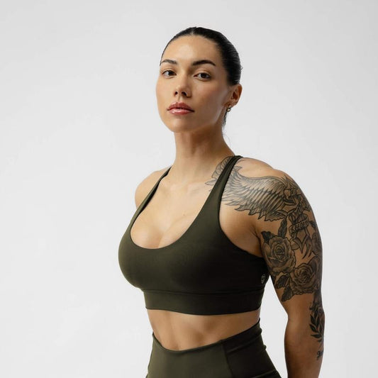 Gymreapers Combat Bra in Forest Green - Plain Pattern, Summer Season for Women's Battle Series Collection