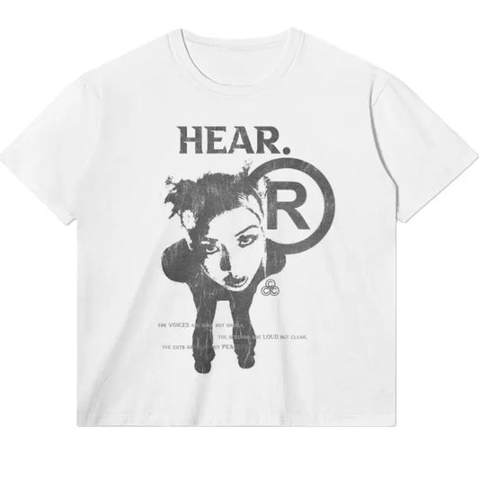 HEAR T-shirt, 180GSM, Unisex, Crew neck, Streetwear, Grunge, classic fit, fashion, faded black, white, crew neck, garment dyed