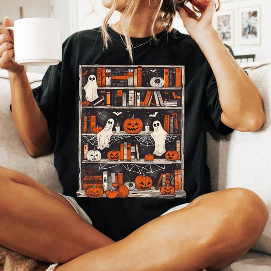 Halloween Library Design | Ghost Books | Teacher Halloween | Book Lover Shirt | Halloween Reading | Book Club Ghost