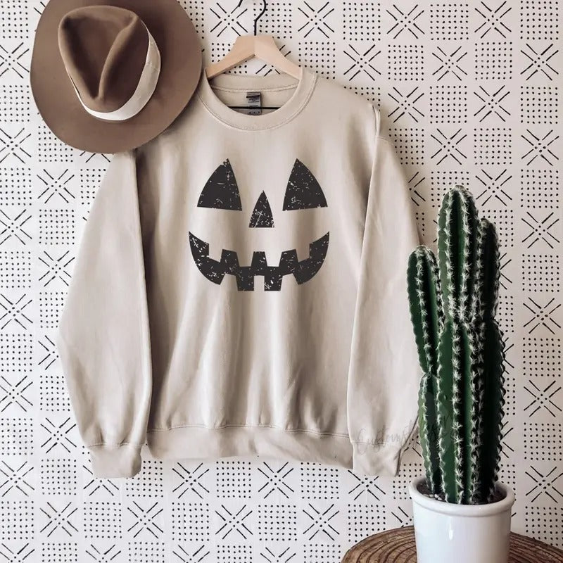 Halloween Pumpkin UNISEX Sweatshirts, Pumpkin Face Sweatshirt, Jack O' Lantern Sweatshirt, Halloween sweatshirt