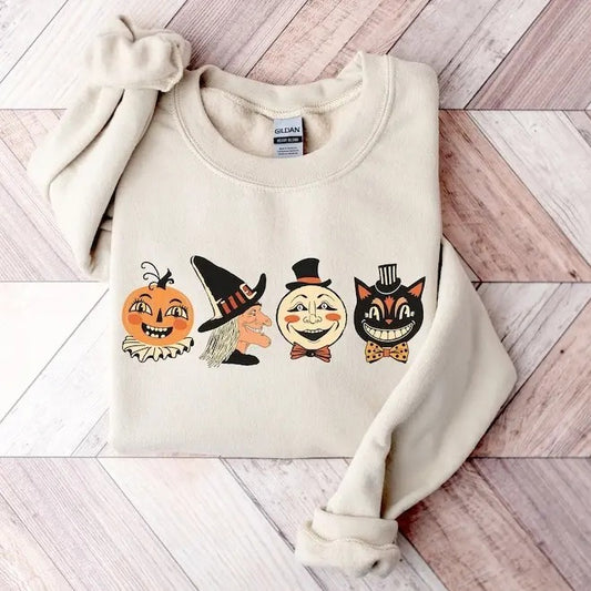 Halloween Sweatshirt, Vintage Halloween Doodles Sweater, Halloween Cat Shirt, Halloween Pumpkin Shirt, Witch Shirt, Retro Halloween Sweater