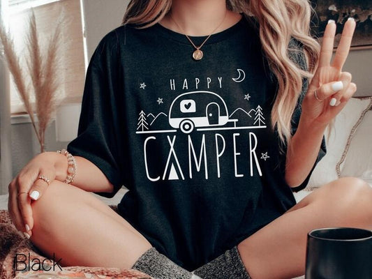 Happy Camper Shirt,Camping Shirt,Nature Lover Gift,Adventure Shirt,Hiking Gift Shirt,Camp Life T-Shirt,Campfire Shirt,Family Camp Tshirt