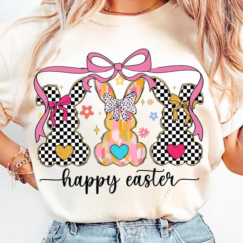 Happy Easter Coquette T-shirt, Retro Bunny, Easter Coquette, Brushstroke Girl