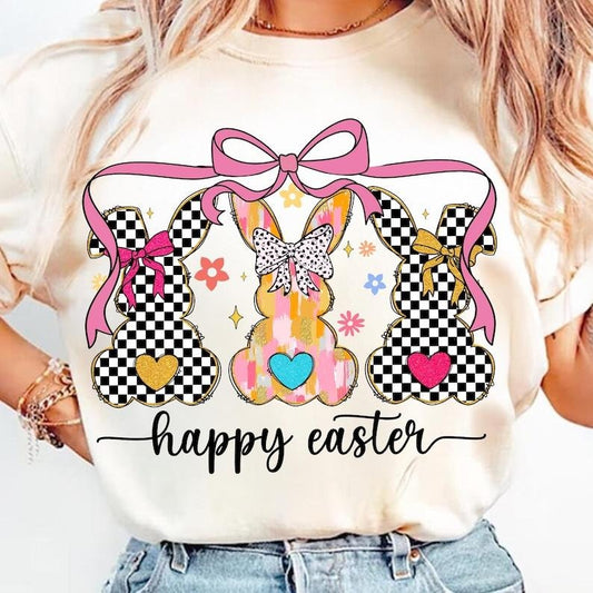 Happy Easter Coquette T-shirt, Retro Bunny, Easter Coquette, Brushstroke Girl
