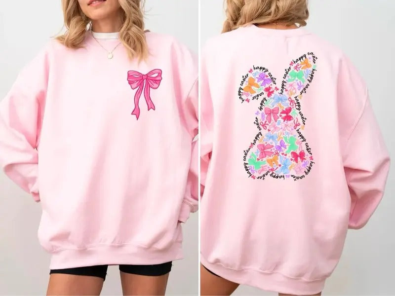 Happy Easter Day Sweatshirt, Coquette Bow Easter Shirt, Coquette Bunny Sweatshirt, Easter Day Shirt, Easter Sweatshirt, Bunny Hoodie