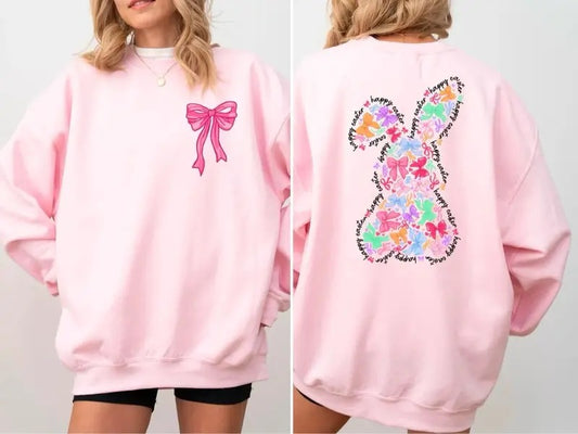 Happy Easter Day Sweatshirt, Coquette Bow Easter Shirt, Coquette Bunny Sweatshirt, Easter Day Shirt, Easter Sweatshirt, Bunny Hoodie