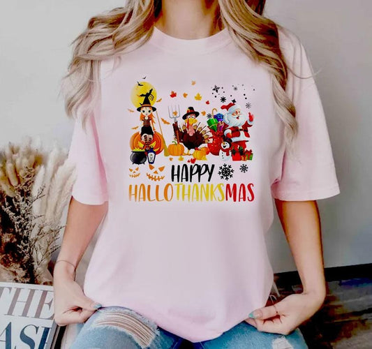 Happy Hallothanksmas, Gift For Halloween, Christmas Sweatshirt, Thanksgiving Sweater, Turkey and Christmas Sweatshirt, Halloween Gift