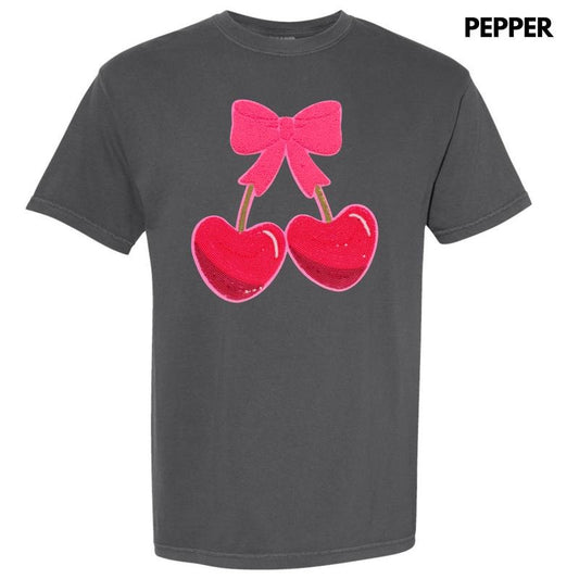 Heart Cherries Sequin Patch Comfort Colors T-Shirt