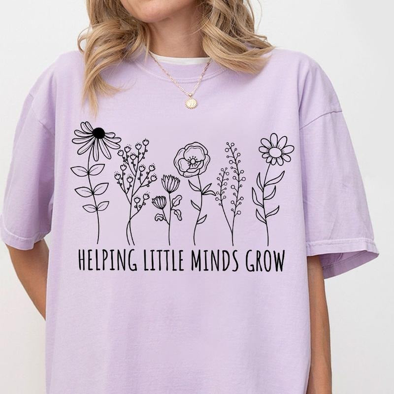 Helping Little Minds Grow Shirt, Wildflower Shirt, Teacher Shirts, Teacher Appreciation Gifts, Teacher Life Tee, Back To School Shirt, Floral Shirt For Teacher, Cute Shirt for Teachers, Teacher Flower Shirt, Women's Tops, Shirt For Women