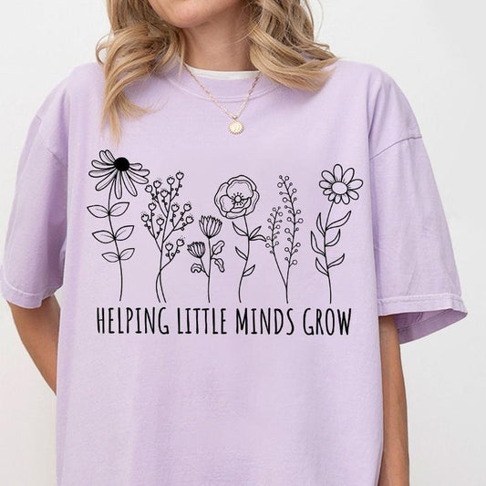 Helping Little Minds Grow Shirt, Wildflower Shirt, Teacher Shirts, Teacher Appreciation Gifts, Teacher Life Tee, Back To School Shirt, Floral Shirt For Teacher, Cute Shirt for Teachers, Teacher Flower Shirt, Women's Tops, Shirt For Women