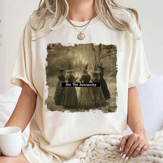 Hex The Patriarchy Shirt, Feminist Witch Shirt, Female Feminism Shirt, Feminist Witchy Halloween Shirt, Witchy Shirt Bookish Gift T-Shirt Shortsleeve Cotton Crewneck