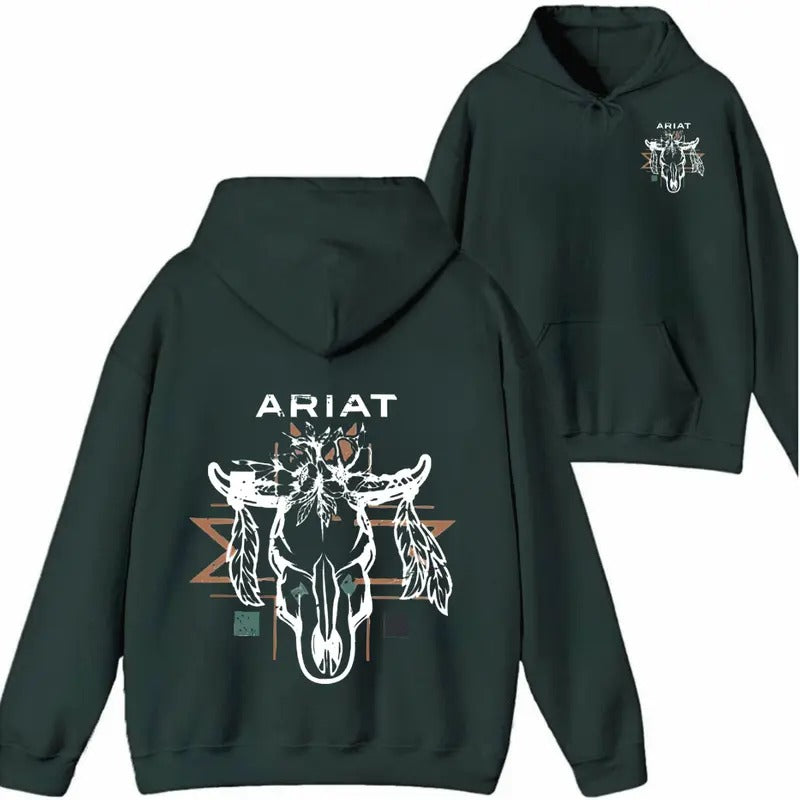 Ariat Shirt/Sweatshirt/Hoodie- Embrace the spirit of the Wild West with this stylish hoodie featuring a beautifully designed skull and floral motif Menswear Man Long Sleeve