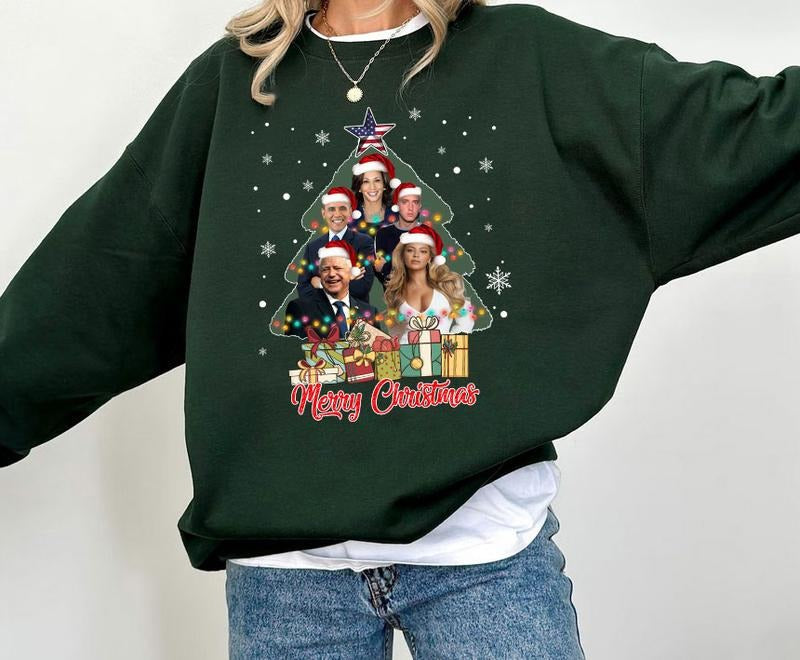 Kamala Harris Christmas Tree Shirt/ Sweatshirt/ Hoodie, Support For Kamala, Vote For Kamala Shirt, Christmas Election Tee, Xmas Gift