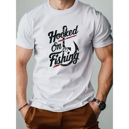 Hooked on Fishing pure cotton men's Tshirt comfort fit Made in USA