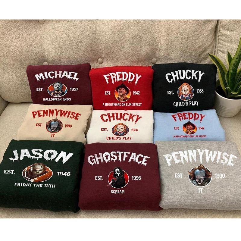 Horror Movie Characters Sweatshirt, Halloween Horror Movie Sweatshirt , Horror Movie Gift, Scary Halloween Shirt Medium Classic Cotton Fabric Polyester