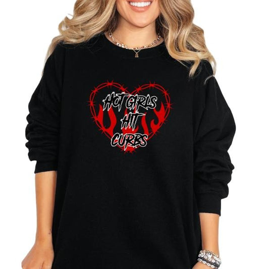 Hot Girls Hit Curbs' Crewneck Sweatshirt, T Shirt, or Hoodie Grunge Aesthetic Pullover | Casual, Comfort, Streetwear Cotton Fit, Skulls